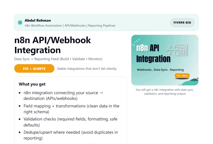 build n8n API integration webhook automation and reporting sync